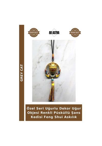 Özel Seri Uğurlu Dekor Uğur Objesi Renkli Püsküllü Şans Kedisi Feng Shui Askılık Çok Renkli