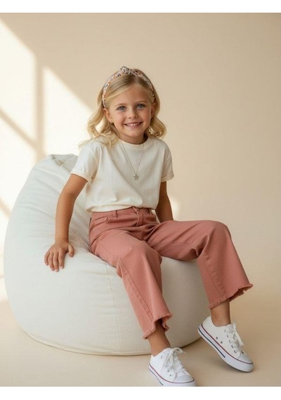 Zekids Kız Çocuk Pamuklu Paçaları Püsküllü Pantolon-16677 Somon