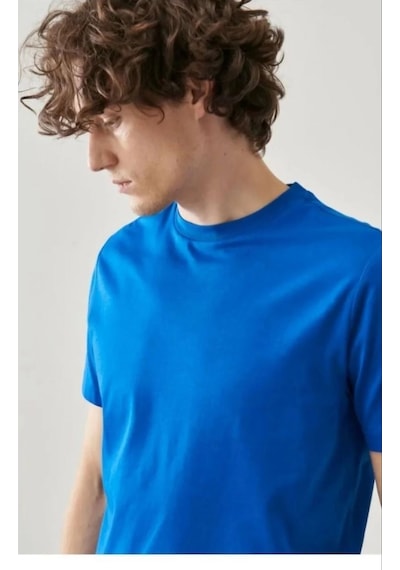 Erkek Tişört Kısa Kol Düz Bisikilet Yaka Oversize T-shirt - Mavi