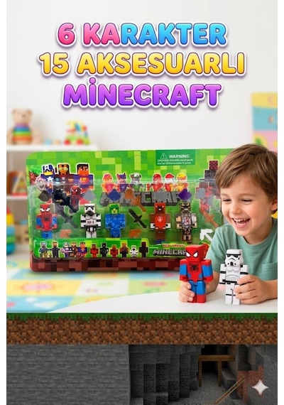 Minecraft Uyumlu Süper Kahramanlar Figür Seti - 6 Karakterli Aksesuarlı Çocuk Oyuncak Hediye Seti
