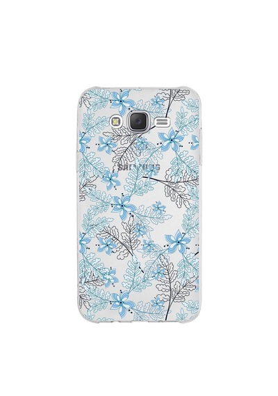 Samsung Galaxy Uyumlu J7 Core Kapak Floral Mavi Tasarımlı Şeffaf Silikon Kılıf