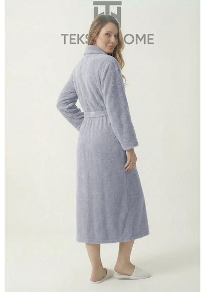 %100 Pamuklu Unisex Bornoz Şalyaka Cepli Büyük Beden 3xl 4xl Erkek Kadın Bornoz Gri