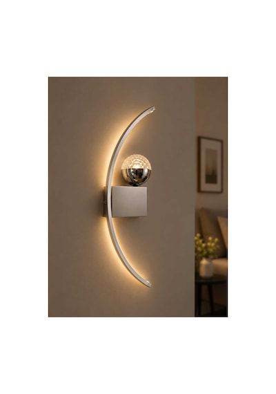 Ay Hilal Modern Ledli Krom 3 Renk Duvar Lambası - Koridor Salon Ve Antre İçin Şık Aplik Aydınlatma 50 Cm