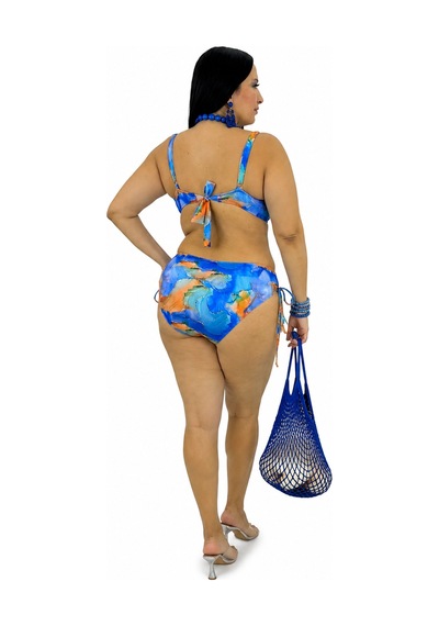 Büyük Beden Sabit Kaplı Toparlayıcı Çapraz Drapeli Yandan Bağlamalı Kadın Bikini Takım Mavi Büyük Beden Sabit Kaplı Toparlayıcı Çapraz Drapeli Yandan Bağlamalı Kadın Bikini Takım Mavi