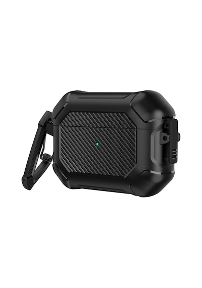 Apple Uyumlu AirPods Pro 3. Nesil İle Kılıf Kilitli Armor Tank Karbon Detaylı Difu Case Siyah