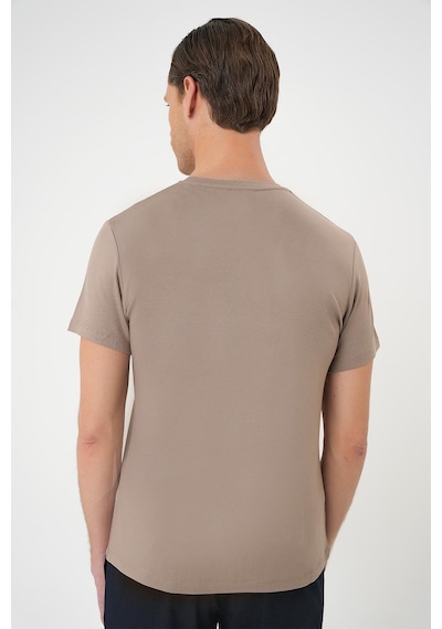 Efor Slim Fit Bisiklet Yaka Düz Pamuklu Vizon Tişört Ts 823 Vizon