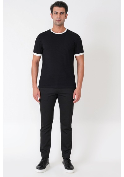 Efor Slim Fit Bisiklet Yaka Siyah-ekru Tişört Ts 932
