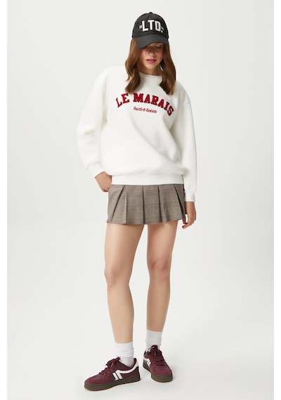 Kadın Marais Ekru Kırmızı Nakışlı Oversize Sweatshirt Ekru