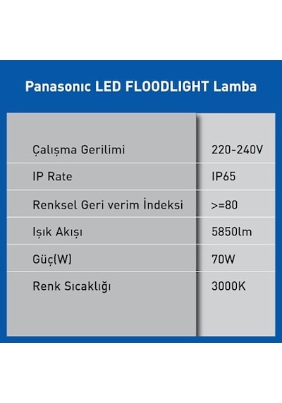 Panasonic Led Floodlight 70w 5850lm 3000k Kelvin-sarı Işık Çok Renkli