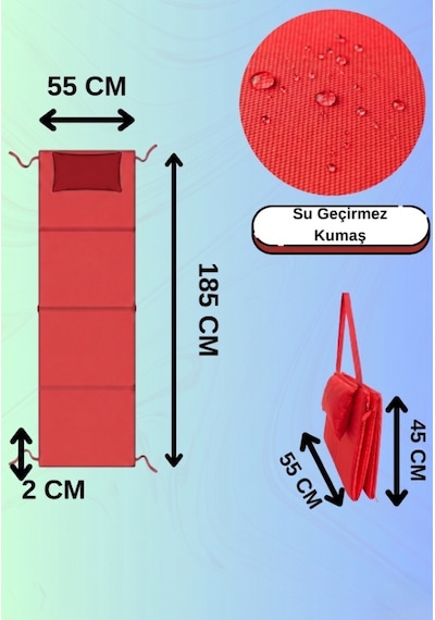 185x55 Cm Kırmızı Katlanabilir Su Geçirmez Şezlong Ve Yer Minderi - Plaj Matı