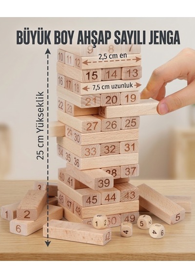 Denge Oyunu Jenga Büyük Boy 51parça Eğitici Zeka Oyunu Numaralı Jenga Oyunu Çocuklar Ahşap Oyuncak
