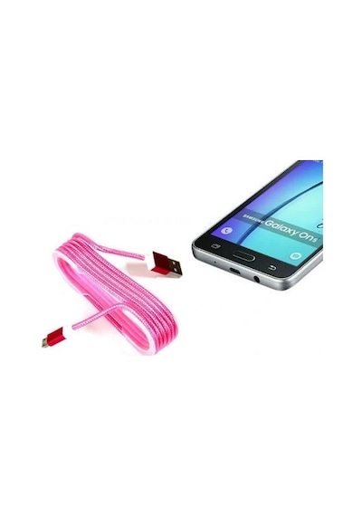 Android Örgü Şeklinde Renkli Çelik Şarj Data Kablosu - Pembe Çok Renkli