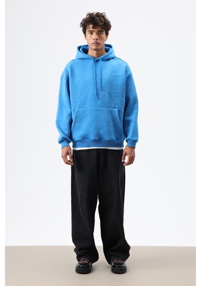 Vamos Basic Oversize Yıkamalı Hoodie Turkuaz