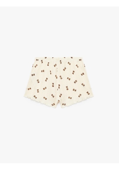 Koton Fiyonklu Ayıcık Desenli Rahat Kalıp Mini Pamuklu Şort Pijama Altı Ekru Desenli 7wlk80003mk