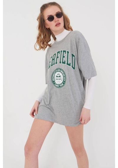 Blackjack Giyim Blackjackgiyim Kadın Erfield Baskılı Tshirt Gri