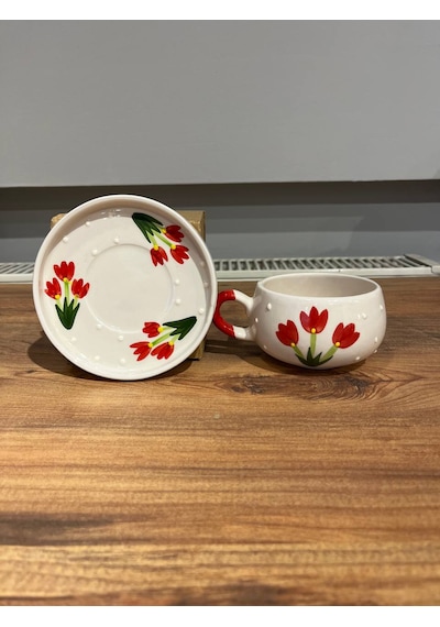 K.çiçek Desenli Tab Seramik Kupa, Mug, Filtre,türk Kahvesi