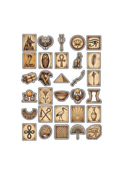30 Adet Vintage Antik Mısır Sticker Seti - Laptop Defter Scrapbook İçin Estetik Paket Çok Renkli