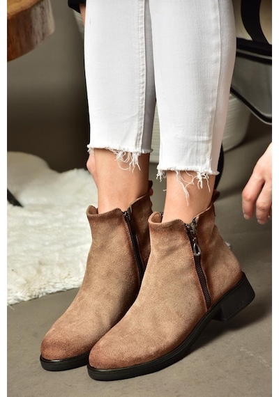 Fox Shoes R374050402 Vizon Süet Alçak Tabanlı Kadın Bot Vizon-süet