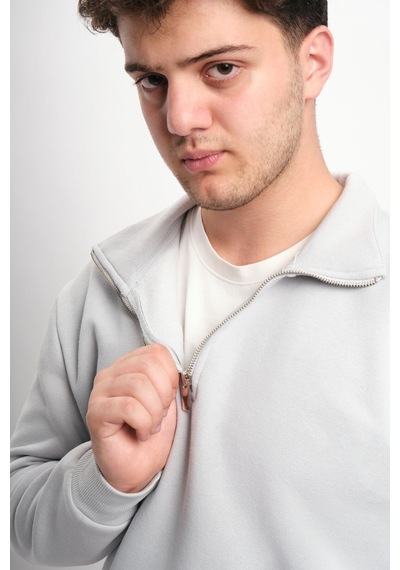We&me Regular Fit Yarım Fermuarlı Dik Yaka Basic Sweatshirt Gri