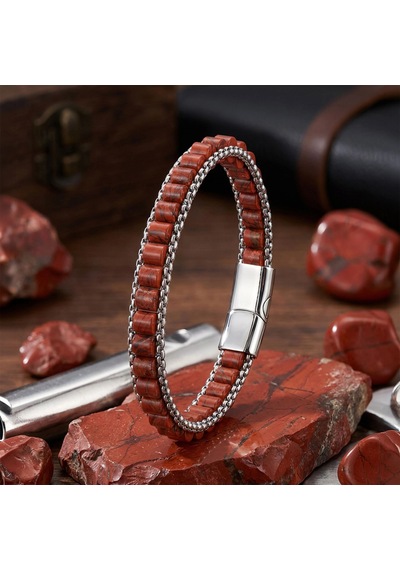 Moncuk Design Kırmızı Jasper Doğal Taşlı Hasır Örgü Zincirli Erkek Çelik Bileklik 33512b28d18 Kahverengi