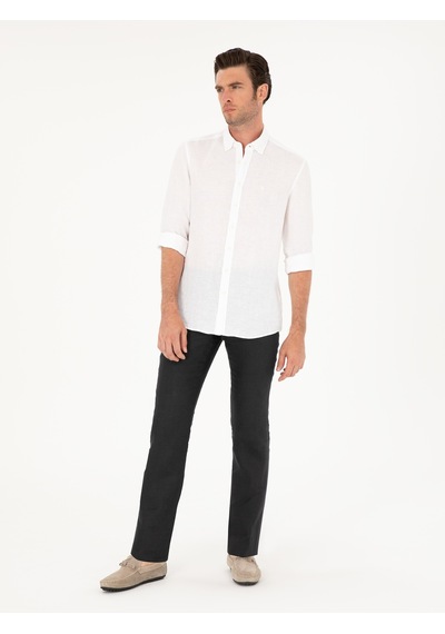 Cacharel Siyah Slim Fit %100 Keten Pantolon