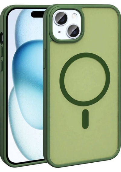 Apple Uyumlu iPhone 14 Kılıf M-safe Şarj Özellikli Mat Arka Yüzey Zore Sio Kapak Koyu Yeşil
