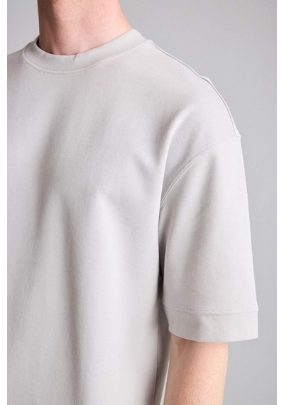 Defacto Loose Fit Bisiklet Yaka Kısa Kollu Ağır Kumaş Basic Açık Gri Tişört B4844ax26augr253 Gri-gr253