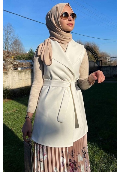 Rabia Şamlı Bej Çiçekli Plise Etek Normal