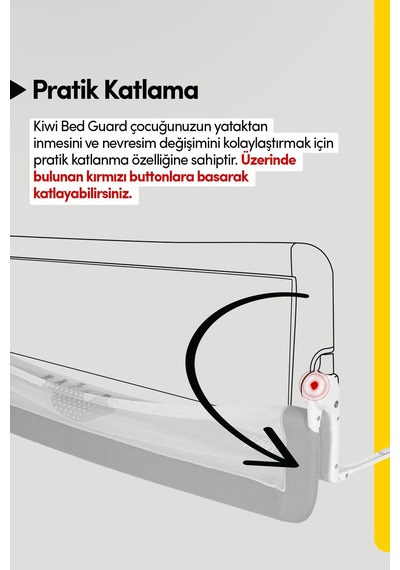 Kiwi Çocuk Yatak Koruyucu Bariyeri Ve Yatak Korkuluğu, Ekstra Dolgulu Kumaş Bed Guard Beyaz 150x65