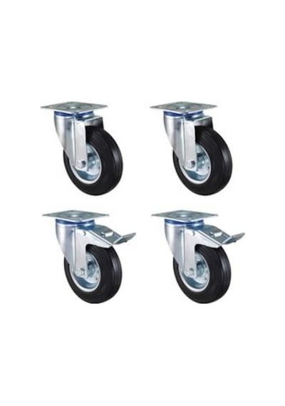 Kauçuk Dolgu Lastik Teker 2 Döner 2 Frenli Tekerlek - 125 Mm Çap Kauçuk Dolgu Lastik Teker 2 Döner 2 Frenli Tekerlek - 125 Mm Çap
