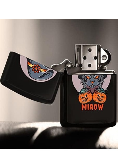 Happy Halloween Tasarımlı Renkli Baskılı Siyah Benzinli Metal Çakmak 50 x 22