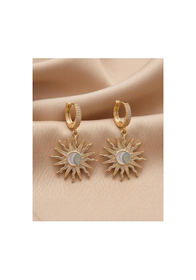 Sallantılı Gold Güneş Model Küpe Beyaz Beyaz