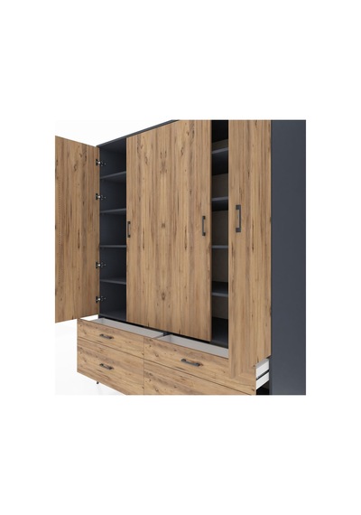 Kronos Gardrop 10 Raflı 4 Çekmeceli 4 Kapaklı 176x59x221 Antrasit-çam Çam Kronos Gardrop 10 Raflı 4 Çekmeceli 4 Kapaklı 176x59x221 Antrasit-çam Çam