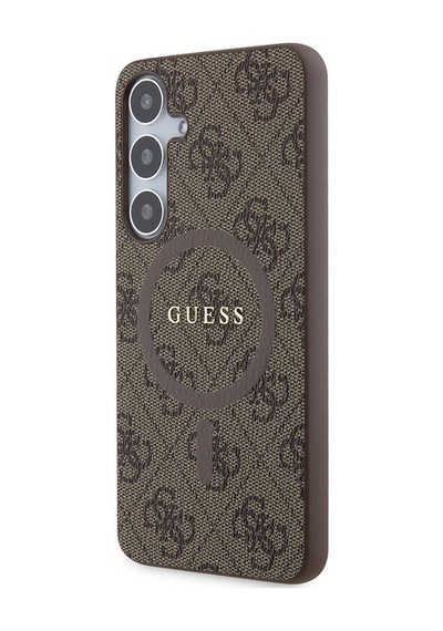 Galaxy Uyumlu S24 Plus Kılıf Guess Lisanslı Magsafe Özellikli 4g Desenli Yazı Logolu Kapak Kahverengi