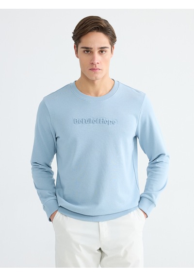 Lcwaıkıkı Classic Mavi Bisiklet Yaka Baskılı Erkek Sweatshirt