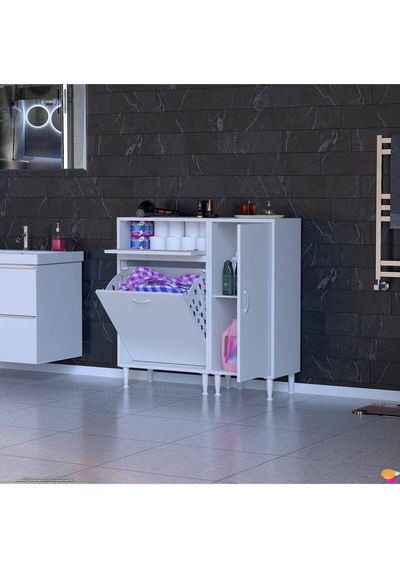 Armin 90 X 97,5 X 32,5 Cm Çamaşır Hazneli Çok Amaçlı Banyo & Mutfak Dolabı Beyaz