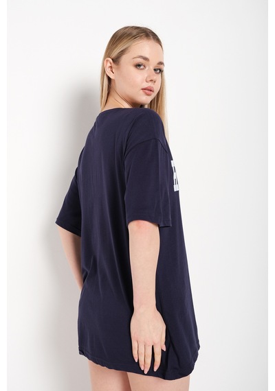Flood Of Style Kadın Lacivert Happıness Baskılı Oversize Tshirt