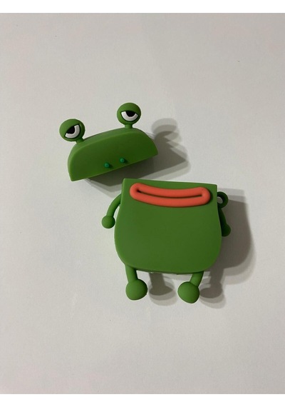 Apple Uyumlu iPhone 1/2. Nesil  Koruyucu Bluetooth Kulaklık Kılıfı Sevimli Kurbağa Figürlü Yeşil Airpods 1/2. Nesil