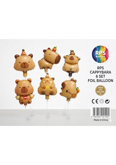 Cappybara 6'lı Folyo Balon Seti Açık Kahverengi