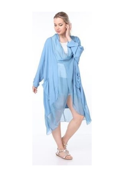 Bohem Stil Italyan Ipek Detaylı Oversize Kaftan & Bluz-8711 İndigo Mavi İndigo