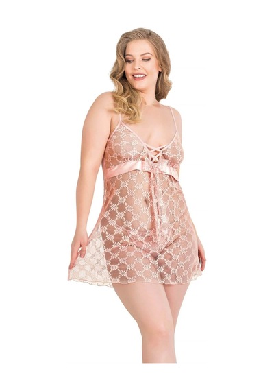 Aria's Closet Arias Closet Büyük Beden Somon Kısa Tül Gecelik SOMON