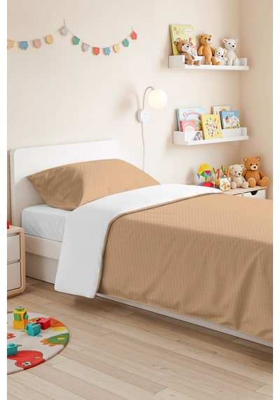 Bej Minimal Genç Odası Tek Kişilik Pike Takımı - Vizon Modern 160x220 Cm Kapitone Yatak Örtüsü Turkuaz