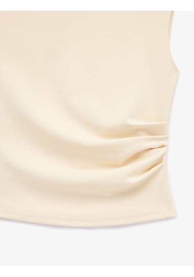 Koton Krep Scuba Kumaş Slim Fit Bisiklet Yaka Kolsuz Drape Detaylı Bluz Bej 6sak10005ek Ekru