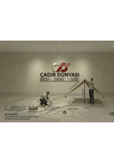 Çadır Dünyası Profesyonel Kamp Tentesi Tarp - 330x330 Cm, 8mm Demir Kazık Ve Komple Aksesuar Seti Çok Renkli