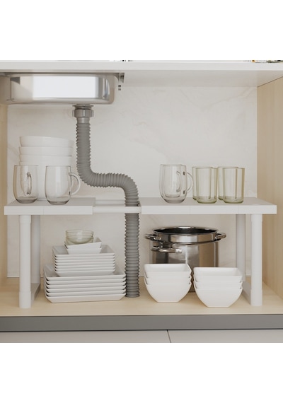 Ayarlanabilir Dolap Lavabo Altı Düzenleyici Raf Beyaz