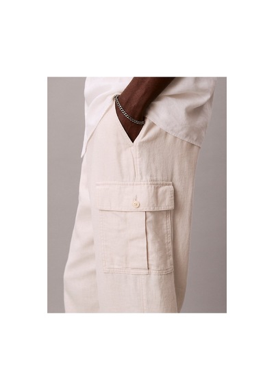 Calvin Klein Erkek Relaxed Fit Düz Çizgili Kargo Pantolon-16199 Kum Rengi