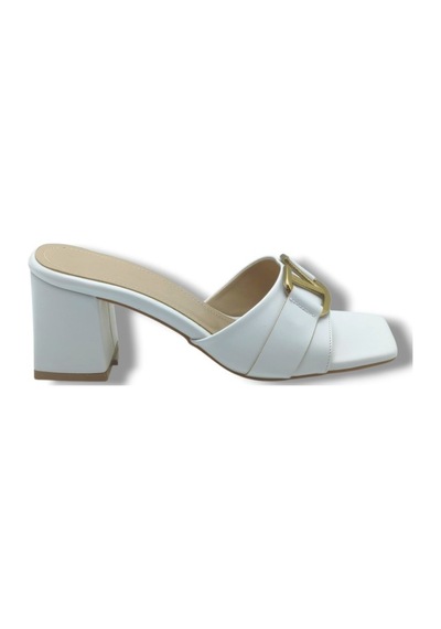 Ceylan Shoes 225-26 Cilt V Tokalı Kalın Topuk Kadın Terlik Beyaz