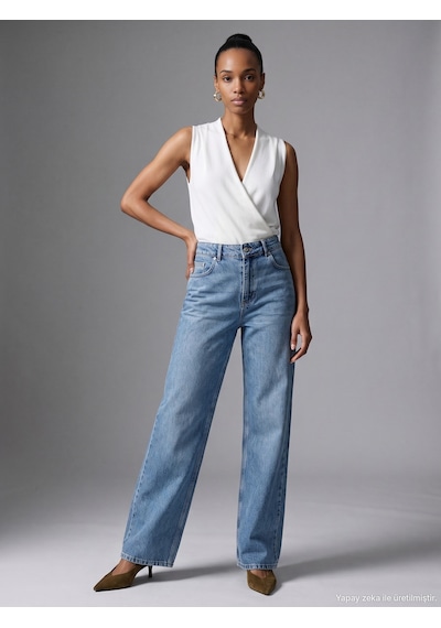 Dilvin 72356 Tencel Wideleg Denim-mavi