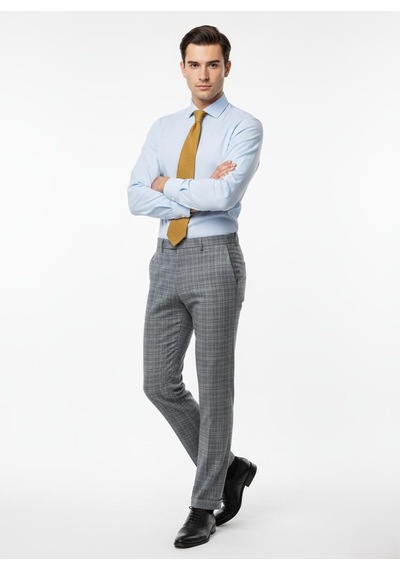 Presto Erkek Slimfit Likralı Kareli Desen Pantolon Mavi 3184-340 Mavi