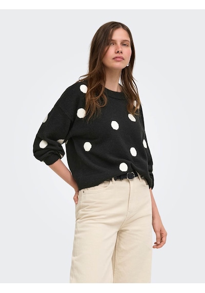 Only Onlrıca Ls Detaıl O-neck Siyah - Beyaz Kadın Kazak 15375856